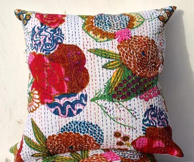 Kantha Pillow Cover Euro Shams 26x26 Inches Quilted Throw Pillow Cushion Covers - Image 1 of 4