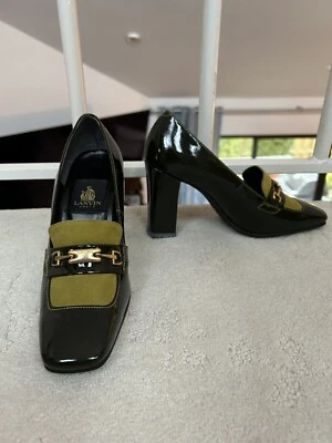 Tacones Lanvin Paris Mujer Charol Verde Negro Vintage Dorado Herrajes 23 5.5 Foto 1 de 4