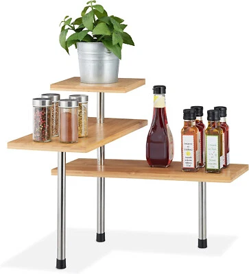 Mensola Angolare Legno Scaffale Bambu Resistente Salvaspazio 3 Ripiani con Ganci - Immagine 1 di 4