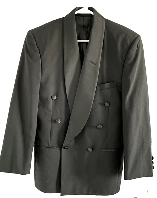 Chaqueta Esmoquin Lana Negra Abrigo Chal Solapa 35S Doble Pecho Satinado Cara MiUSA Foto 1 de 4