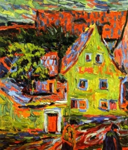 Oil painting Ernst-Ludwig-Kirchner-Grunes-Haus impression landscape handmade art - Picture 1 of 1