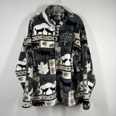 Jaqueta de lã vintage preta montanha pilha profunda lobos AOP natureza feita nos EUA 2XL - Imagem 1 de 4