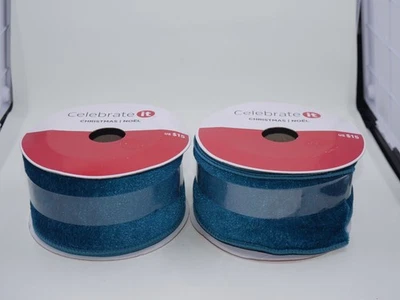 NEW Celebrate It Wired Edge Ribbon 2.5" Wide x 5 Yards Each 2x Blue Jewel Velvet - Image 1 of 3