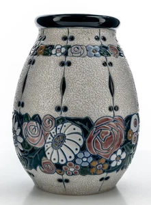 Amphora Vase Textured Mosaic Style Art Nouveau Floral Early 20th Century 10" 3lb - Picture 1 of 23