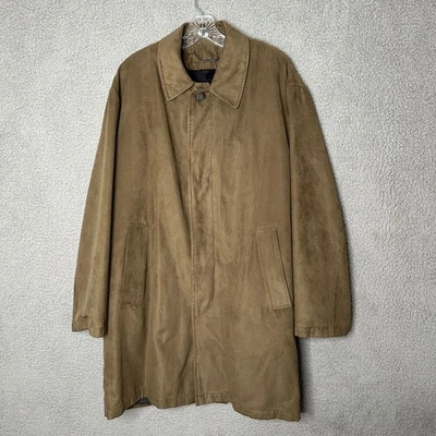 Claiborne Mens Faux Suede Trench Coat Sz 40S Beige Outerwear Zip Out Lining Y2K - Image 1 of 4