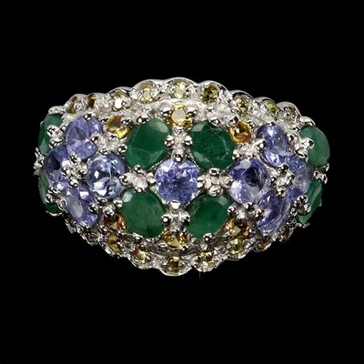 Anello in argento sterling 925 ovale smeraldo zaffiro tanzanite gemma... - Immagine 1 di 4