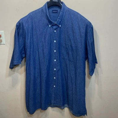 HARBOR BAY Denim Shirt Men’s 4XLT BLUE 100% Cotton Button Up Short sleeve A33 - Image 1 of 4