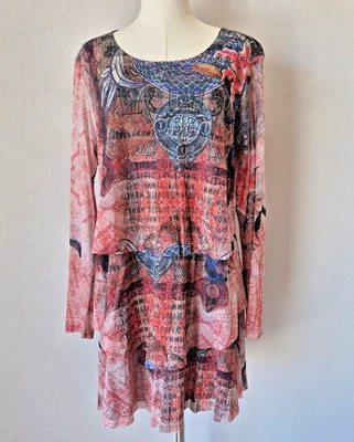 Желательный один момент абстрактный сетки слой мини-платье с длинным рукавом многоцветный Sz.XXL - Изображение 1 из 4