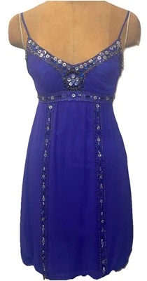Винтажное синее шелковое платье Sue Wong с бисером и блестками с завышенной талией и пузырьками размер 2 - Изображение 1 из 4