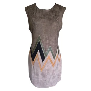 Stella Morgan Faux Suede Dress Size UK 14 Khaki/Beige With Zig Zag Design - Picture 1 of 7
