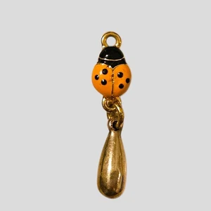 14K Yellow Gold Enamel Ladybug Charm W/ Dangle Pendant Miniature Good Luck Gift  - Picture 1 of 7