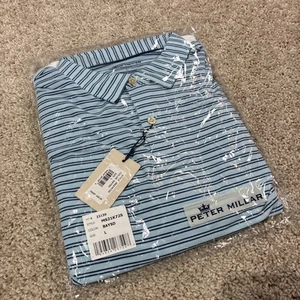 Neu Peter Millar Seaside Drirelease Natural Touch Bayside blau gestreiftes Polo Large - Bild 1 von 5