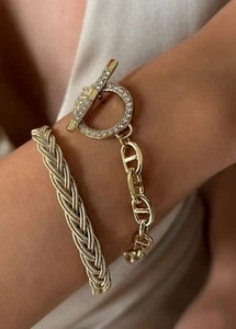 Mariner Link Chain Toggle Bracelet 14k Gold Plated w/ Cubic Zirconia - Picture 1 of 9