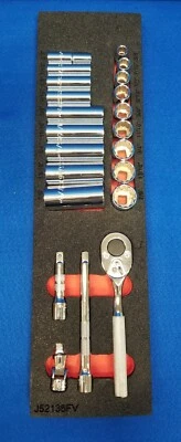 PROTO J52136HTCKV Socket Set, 22 pieces, 3/8 in Drive, w/ Foam - Image 1 of 3