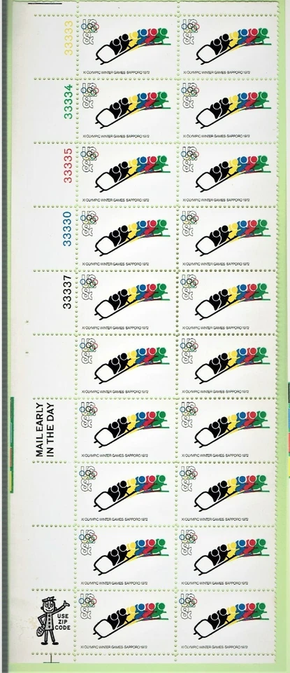 1972 U.S. Commem 8cOlympics Bobsledding Plt#Block of 20  Sc#1461 M/NH/OG  - Image 1 of 1