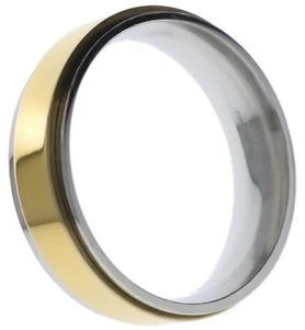 Gold Overlay Two Tone 7mm Stainless Steel Spinner Worry Band Ring siz 10 T73 - Picture 1 of 4