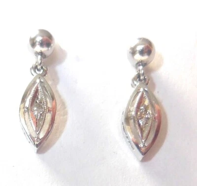 Solid 14K White Gold Diamond Solitaire Marquise Shaped Dangle Post Earrings - Image 1 of 4