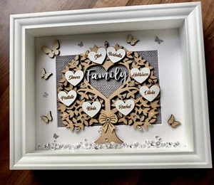 Personalised 3D Box Frame Family Tree Gift Unique Keepsake Home Art Decor - Picture 1 of 3