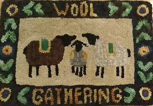 Primitive rug hooking kit, hooked, wool gathering, linen, wool - Picture 1 of 1