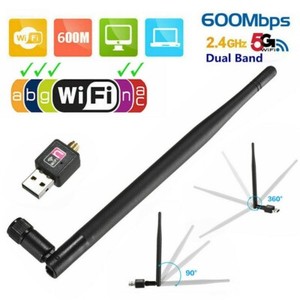 600Mbps Wireless USB Wifi Adapter Dongle Dual Band 2.4G/5GHz with Call Antenna-