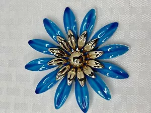 Vintage Sarah Coventry Blau & Gold Emaille Blume Brosche Anstecknadel - Bild 1 von 5