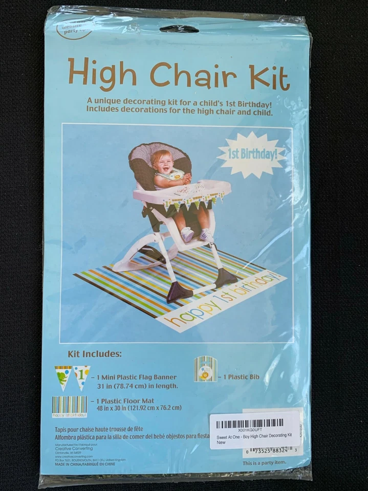 Boy Blue First 1st Birthday Party High Chair Sweet at One Animals Decorating Kit - Image 1 of 2