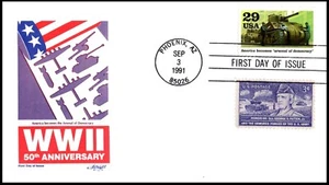 2559e WWII 50 yrs Arsenal of Democracy FDC/Artmaster Cachet, OF, Combo. - Picture 1 of 4