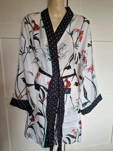 B By Ted Baker White Floral Polka Dots Satin Robe Dressing Gown UK Medium Reg BN - Picture 1 of 6