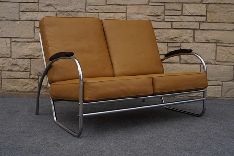 Art Deco Royal Metal Manufacturing Co. Chrome Tubular Love Seat Settee Cover