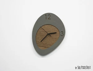 Organic Shape Concrete with Wood Wall Clock - Minimal Modern Wall Clock - N12/3 - Picture 1 of 6