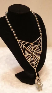 HEIDI DAUS "Sticky Fingers" (Spider & Web) Grey Beaded Necklace (Orig.$229.95) - Picture 1 of 12