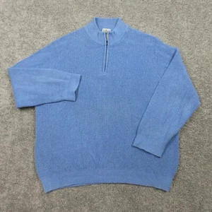 LL Bean Sweater Mens XXL 2XL Blue Cotton Cashmere Chunky Knit 1/4 Zip Pullover - Picture 1 of 9