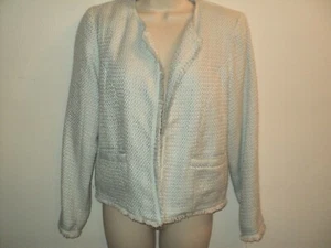 NUEVA Chaqueta Coldwater Creek Talla Pequeña Borde de Flecos Azul Claro Tejido Blazer - Imagen 1 de 4