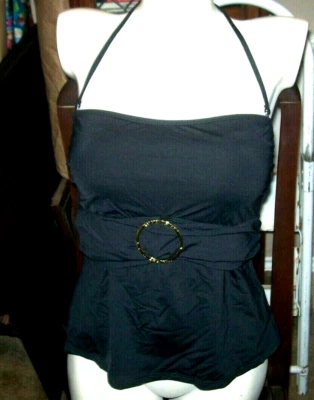 NEW Ralph Lauren tankini top swimsuit bikini black ruched swimwear size 10 - Image 1 of 2