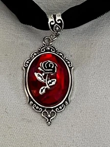 Gothic Blood Red Charm Choker Necklace Velvet Vampire Steampunk - NEW - Picture 1 of 5