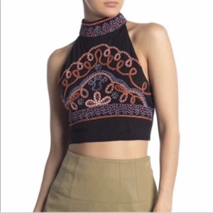 Free People Goa Embroidered Crop Top Embellished Beaded Tank Open Back Sz Medium - Picture 1 of 7