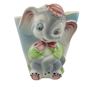 Vintage Circus Elephant Wearing Hat & Bow Tie Wall Pocket Japan READ!! - Picture 1 of 12
