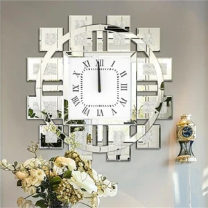 Reloj de Pared Grande Cristal 3D Aplastar Diamante Incrustaciones Espejo Reloj Acento Hogar Dec - Imagen 1 de 16