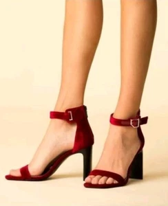 NWOB Rag & Bone Ellis Ankle Strap Red Velvet Open Toe Heels Shoes Sz 39 EU/9US - Picture 1 of 11