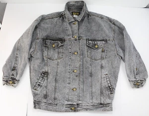 ¡Consigue vintage! Chaqueta de mezclilla para hombre talla M descolorida negra lavada ácida holgada hip hop - Imagen 1 de 10