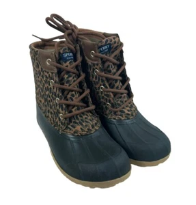 Sperry Duck Boots Leopard Matte Black Big Girl Size 3 Brand New no Box - Picture 1 of 9