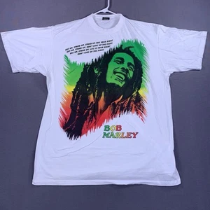 VTG 90s Bob Marley Made In USA Shirt Men 6X Graphic Print White Short Sleeve Tee - Picture 1 of 18