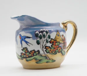 Takito Co TT Lusterware CREAMER 1930s Landscape Bluebird House Japan Iridescent - Picture 1 of 19
