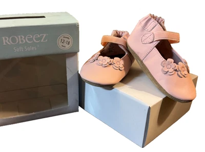Nuevo Robeez Suelas Suaves Bebé Niña Zapatos 12-18 Meses Mary Janes Flores Rosa Talla 5 Foto 1 de 4