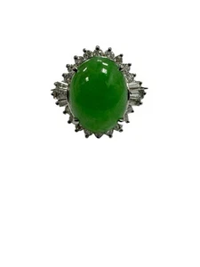 Estate Natural 3.67 ctw Grade A Jade & Diamonds Oval Halo Cocktail Ring Platinum - Picture 1 of 6