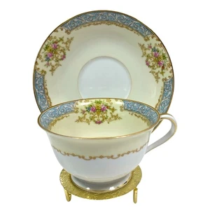 Noritake Chevonia Cup and Saucer Set 1940s Japan Gold Floral Scroll Vintage - Picture 1 of 11