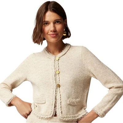 J.Crew кремовый букле бахрома свитер куртка 2 X новый с Ярлыками золотой кнопка блейзер - Изображение 1 из 4