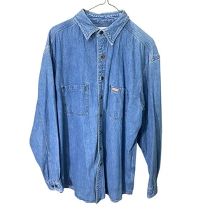 Vintage Carhartt Chambray Shirt Large Blue Denim Button-Up With Dual Pockets - Picture 1 of 10