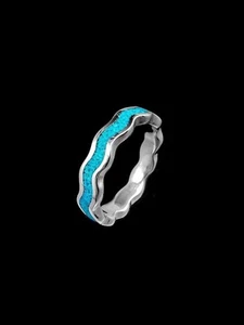 Size 11 - Salt Life Ring • Wavy Design • 925 Sterling Silver • Turquoise Accent - Picture 1 of 1