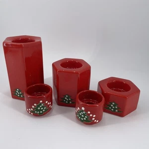 Waechtersbach Weihnachtsbaum rot Keramik Kegel und Teelicht Kerzenhalter x5 - Bild 1 von 23